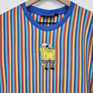 Nickelodeon Spongebob Squarepants T-Shirt Size M‎ Stripe Embroidered Rainbow